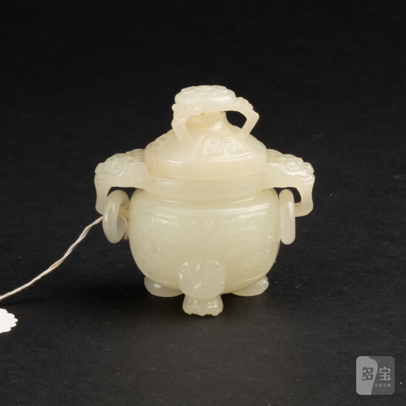    清　白玉蓋盒、饕餮紋三足蓋爐及饕餮紋蓋瓶 一組 - 图2